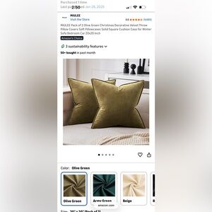 Olive Green 20”x 20” Decorative Velvet Throw Pillow Covers